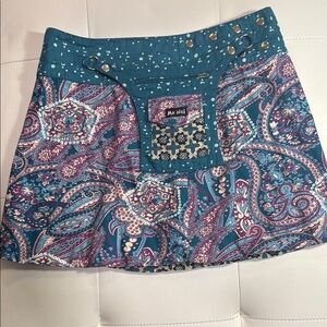 Moshiki Reversible Women's Blue Paisley Wrap Skirt One Size Detachable Pocket